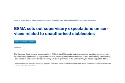 EU Orders USDT Delisting: ESMA Sets a Hard Deadline of 8 January 2027